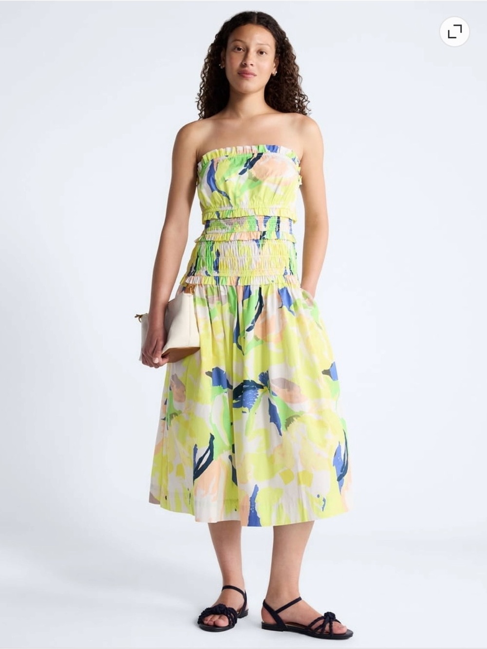 Strapless Smocked Midi Dress in Y